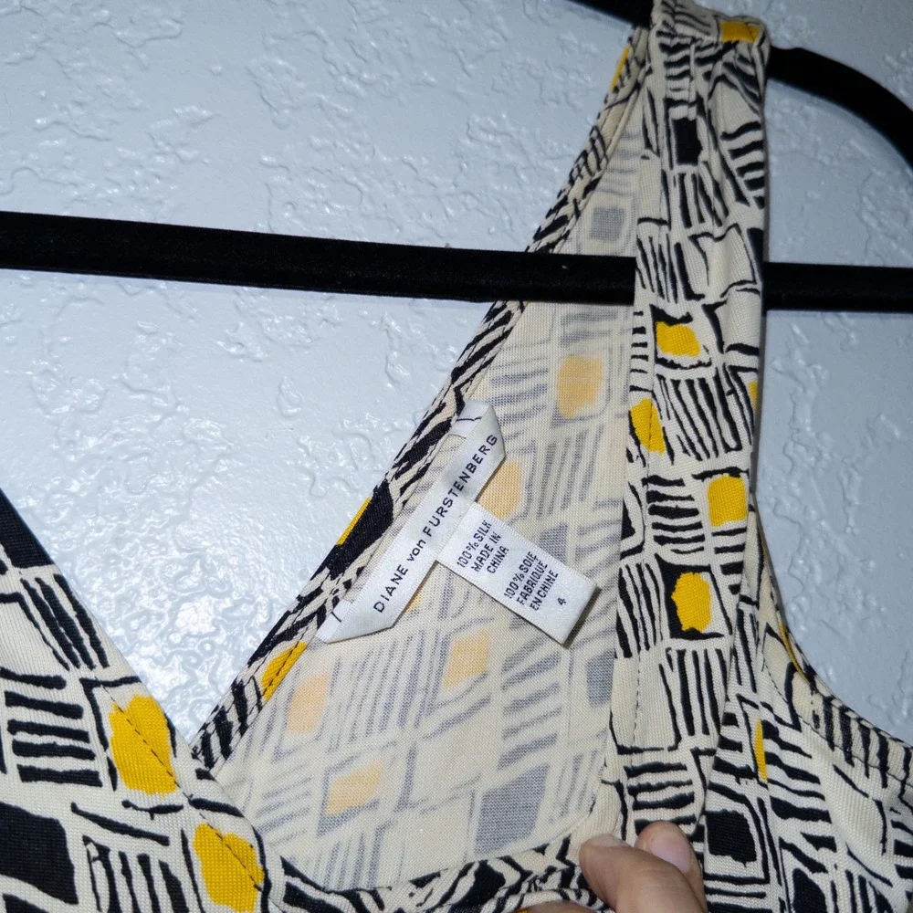Diane Von Furstenberg Black‎ & Yellow Ophelia Silk Mini Dress Size 4